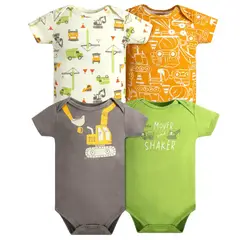 TEDMIMAK - Pack 4 Bodys Niño Manga Corta 100% Algodón Estampado Amarillo