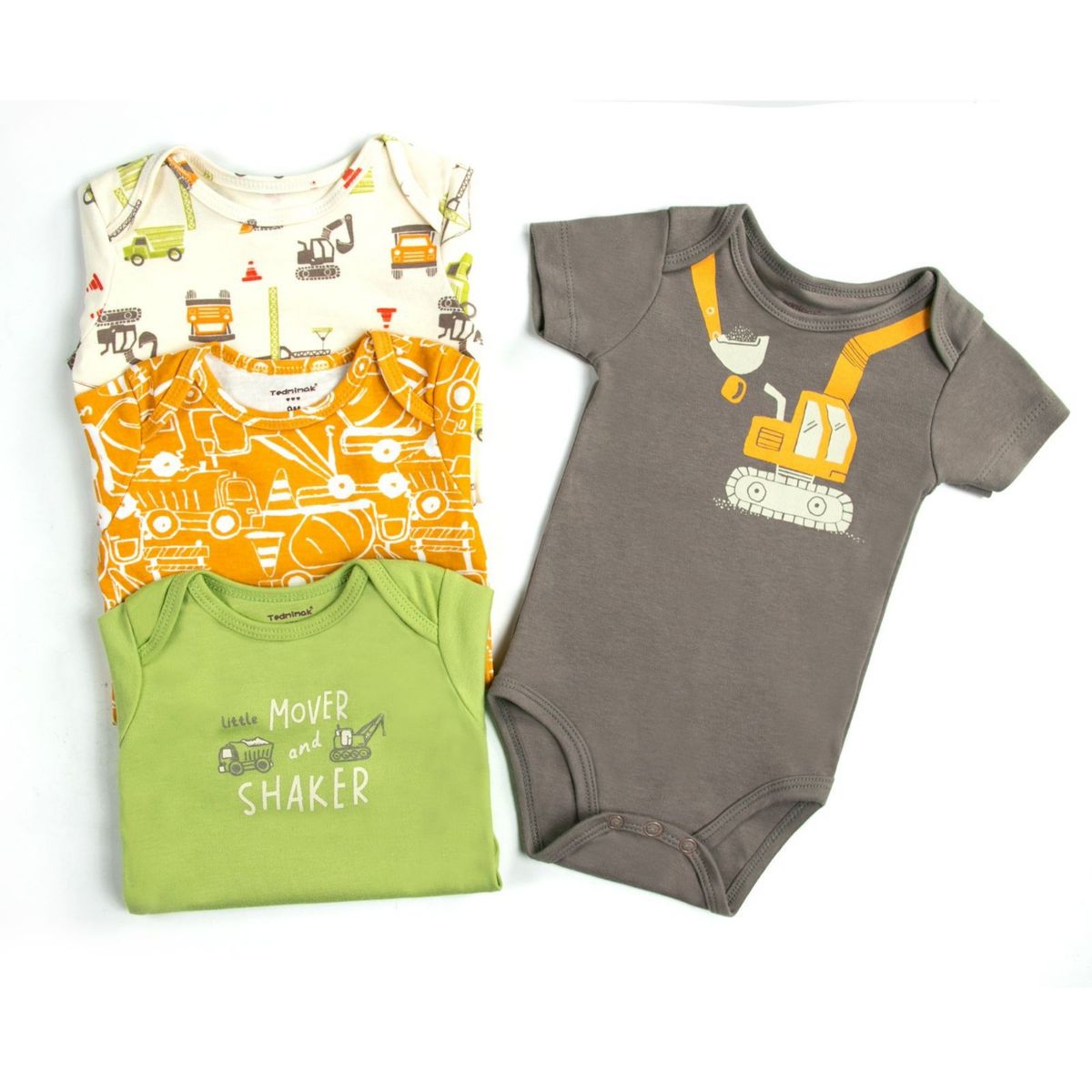 TEDMIMAK - Pack 4 Bodys Niño Manga Corta Tedmimak 100% Algodón Estampado Amarillo