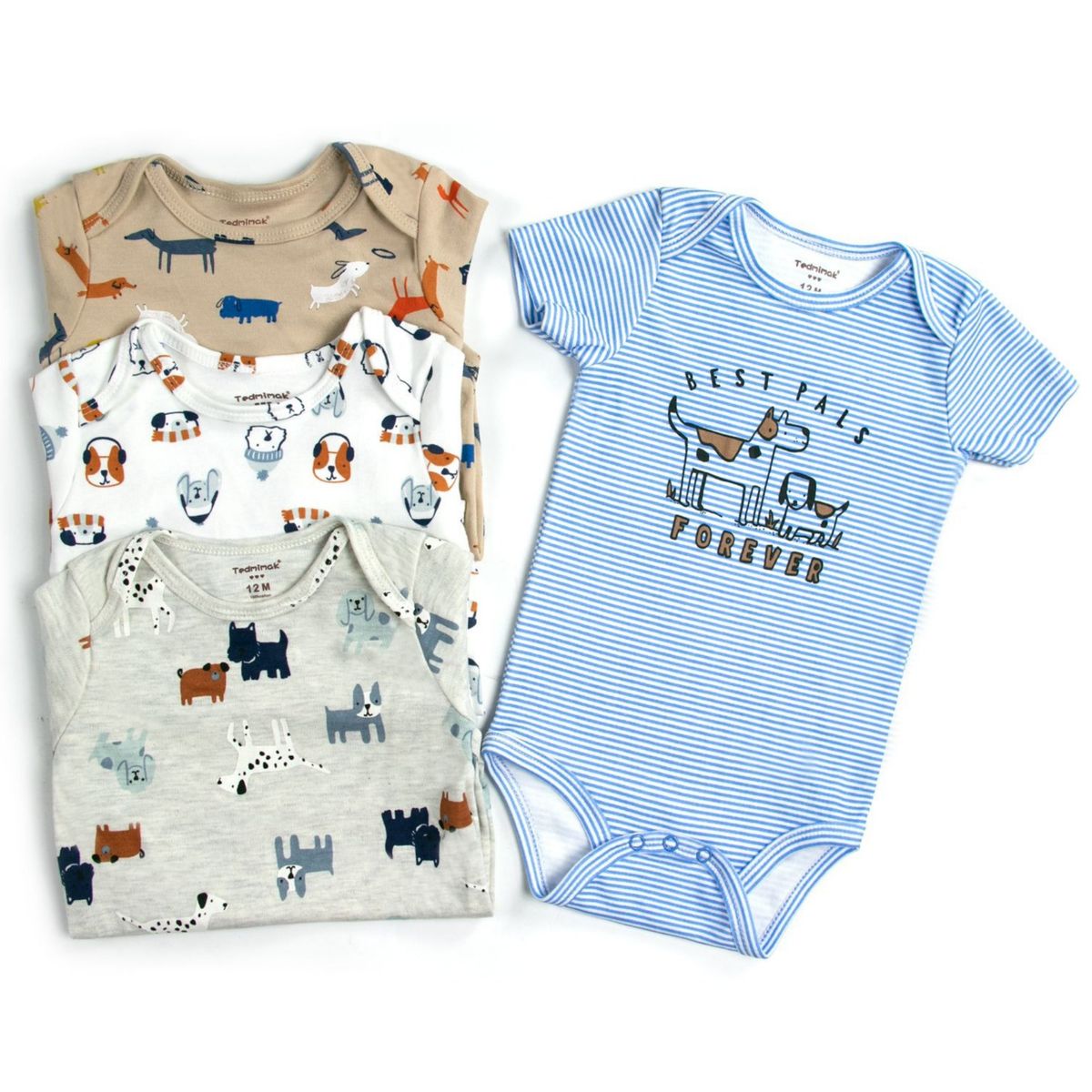 TEDMIMAK - Pack 4 Bodys Niño Manga Corta Tedmimak 100% Cachorros Azul