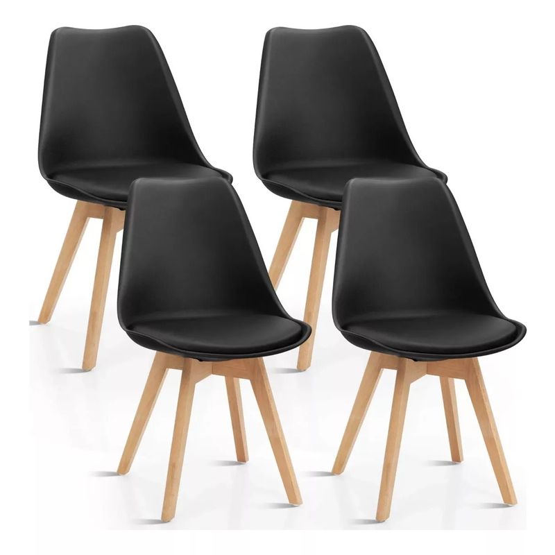 GENERICO - Pack de 4 sillas de comedor acolchada Tulip Negro