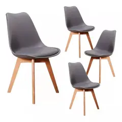 GENERICO - Pack de 4 sillas de comedor acolchada Tulip Gris