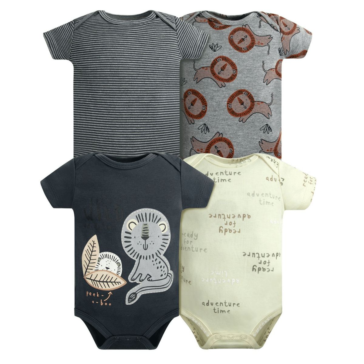 TEDMIMAK - Pack 4 Bodys Niño Manga Corta Tedmimak 100% Rayas Gris