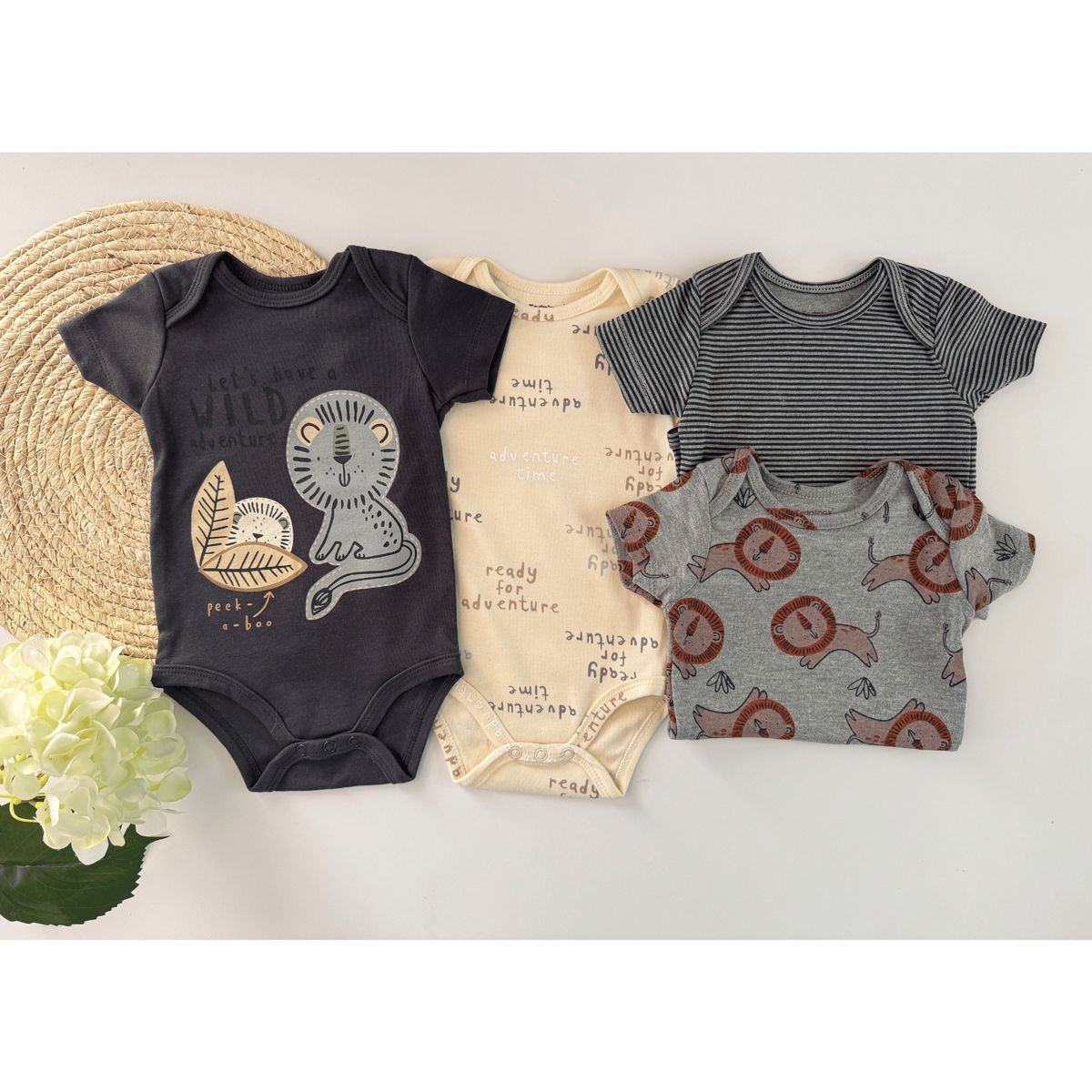 TEDMIMAK - Pack 4 Bodys Niño Manga Corta Tedmimak 100% Rayas Gris