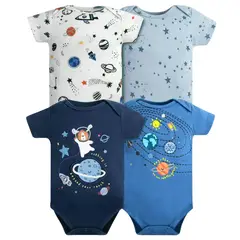 TEDMIMAK - Pack 4 Bodys Niño Manga Corta 100% Galaxia Azul