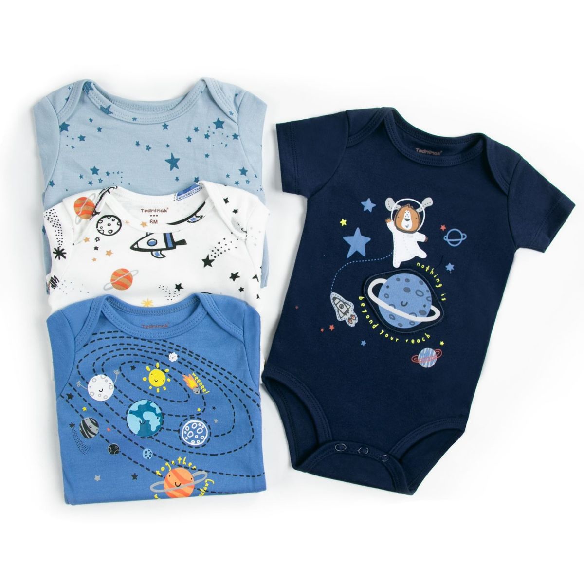 TEDMIMAK - Pack 4 Bodys Niño Manga Corta Tedmimak 100% Galaxia Azul