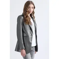 LIOLA - Blazer Efecto Cuero Metalizado, Gris