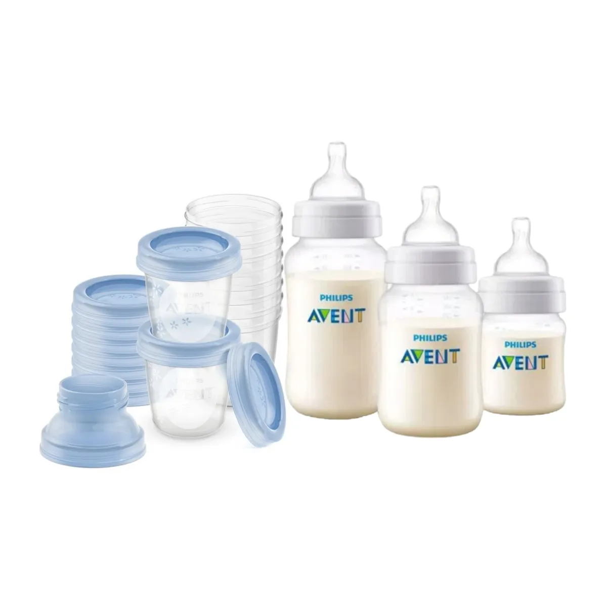 AVENT - Set 3 mamaderas + 10 Vasos de almacenamiento 180ml free BPA