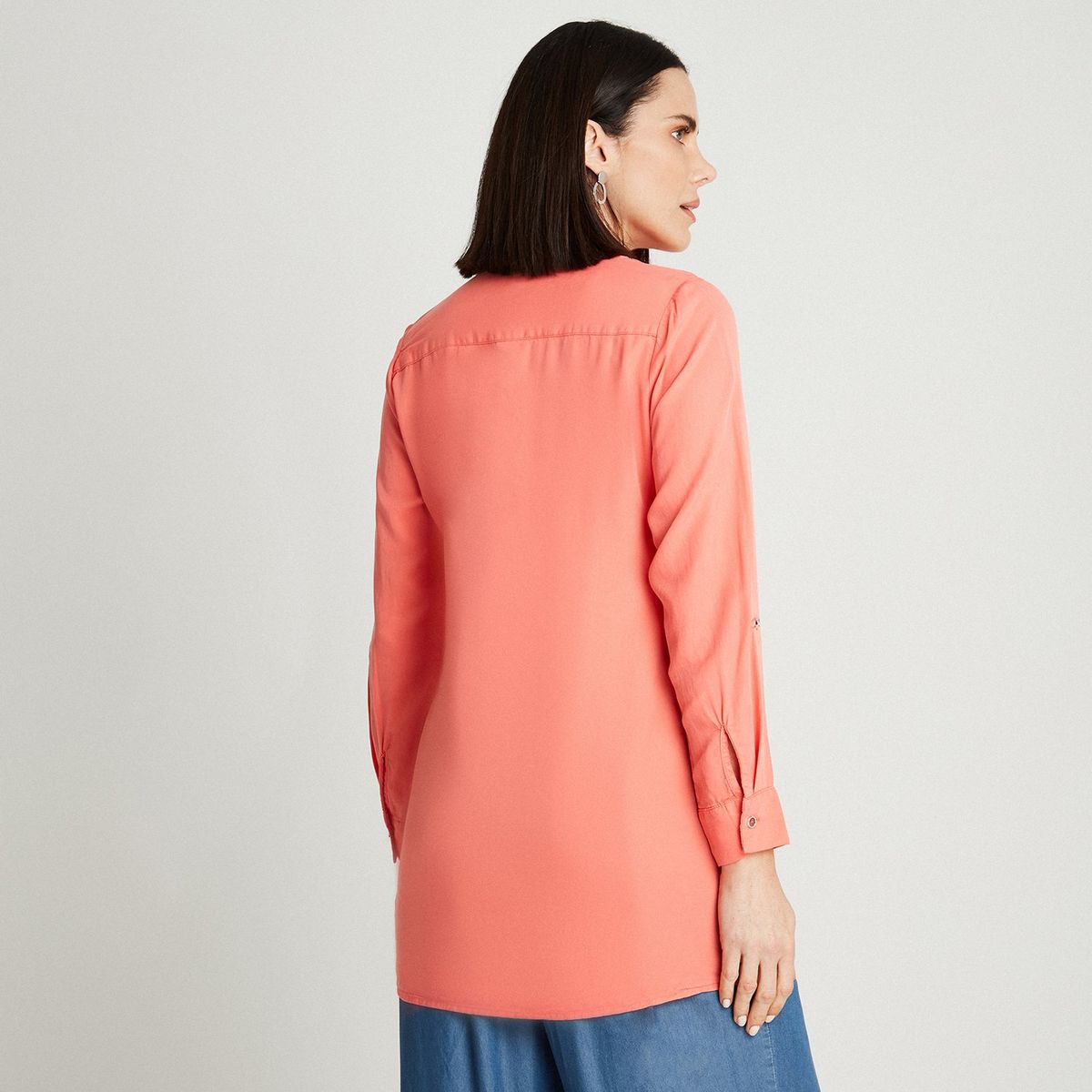 LORENZO DI PONTTI - Blusa Coral Manga Roll Up Cuello Camisero LORENZO DI PONTTI