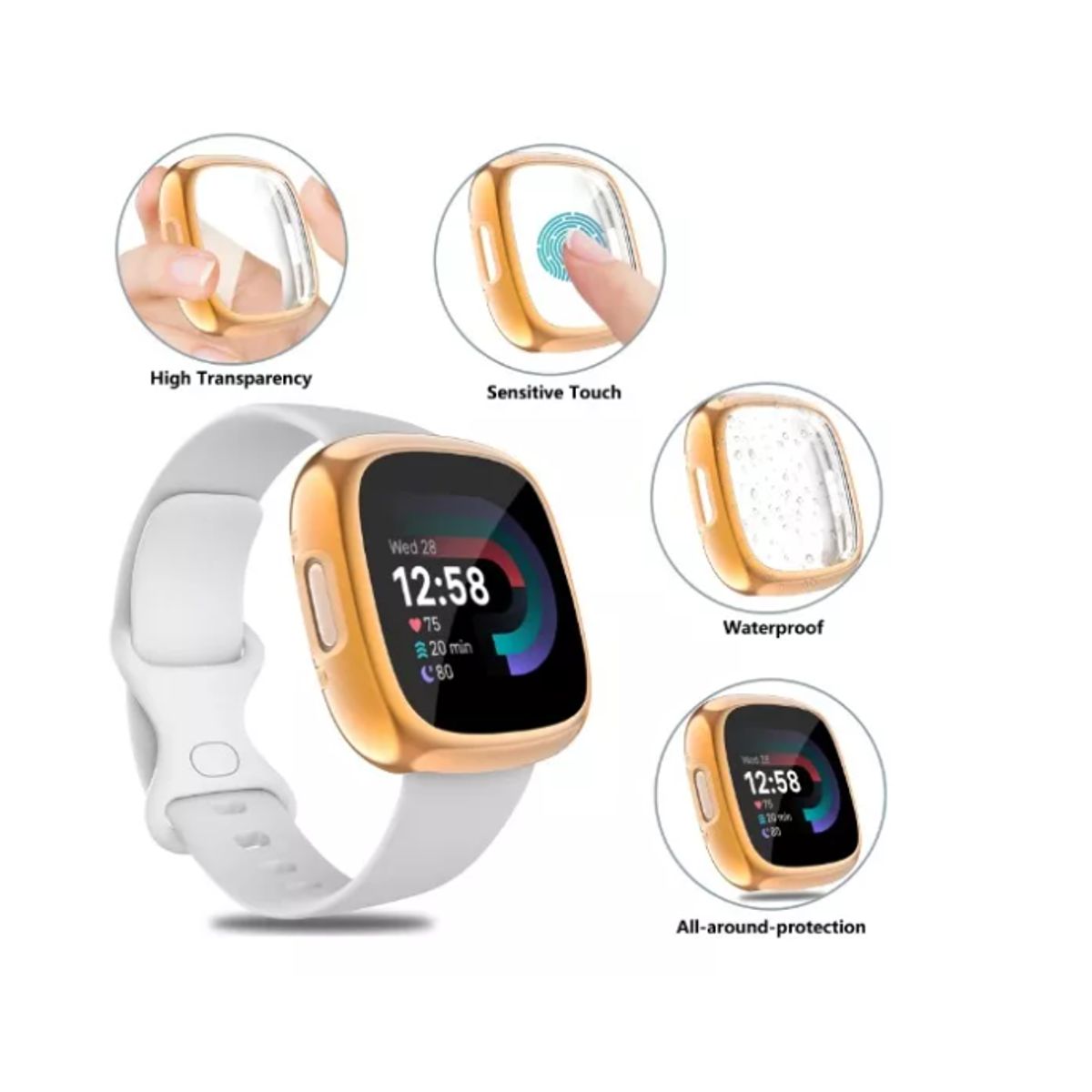 GENERICO - Funda - Carcasa De Pantalla Completa Para Fitbit Versa-ROSA GOLD