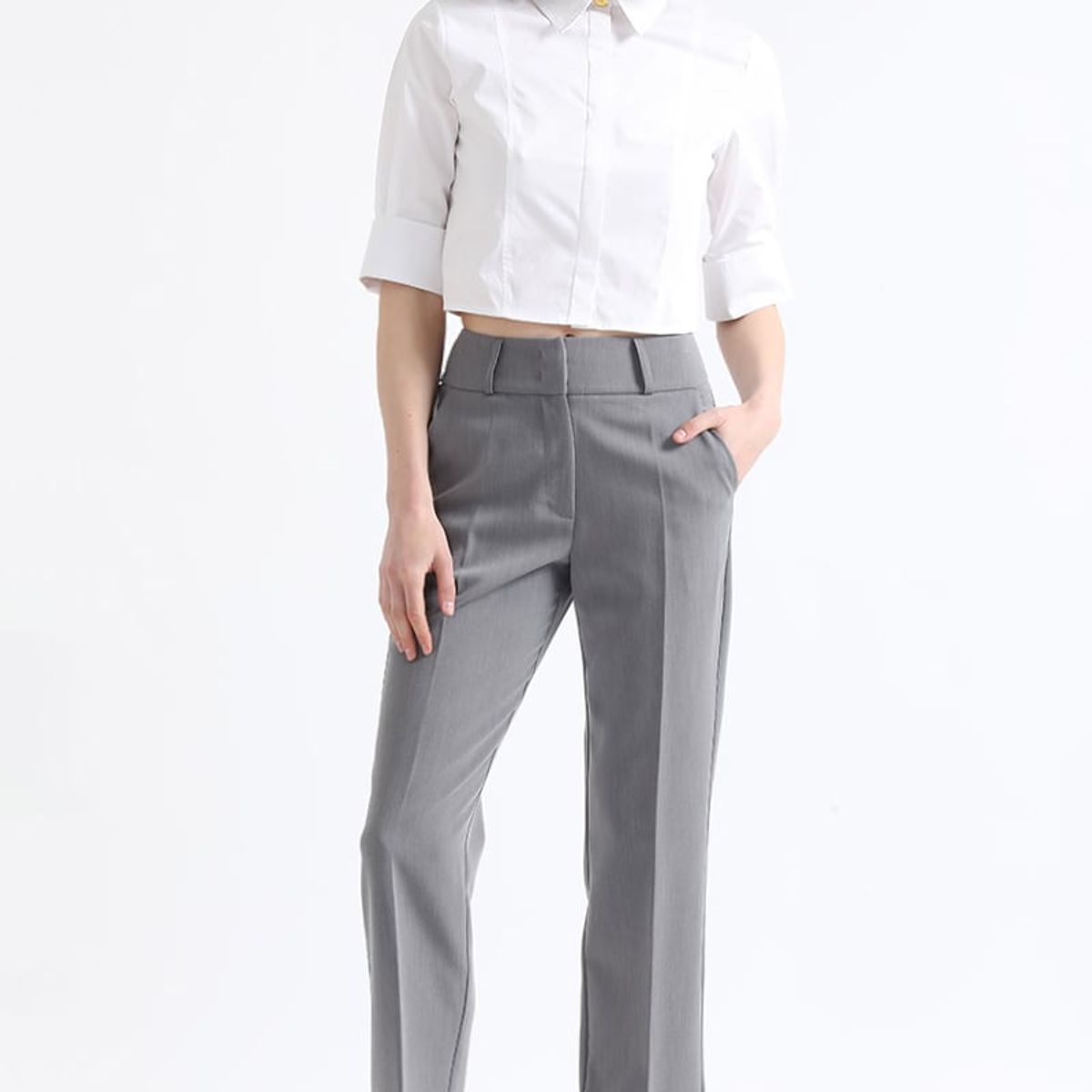 LIOLA - Pantalon Sastre Tiro Alto, Gris Liola