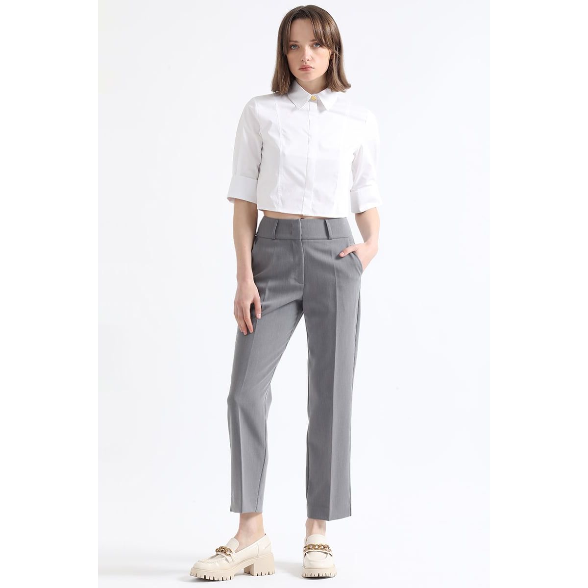 LIOLA - Pantalon Sastre Tiro Alto, Gris Liola