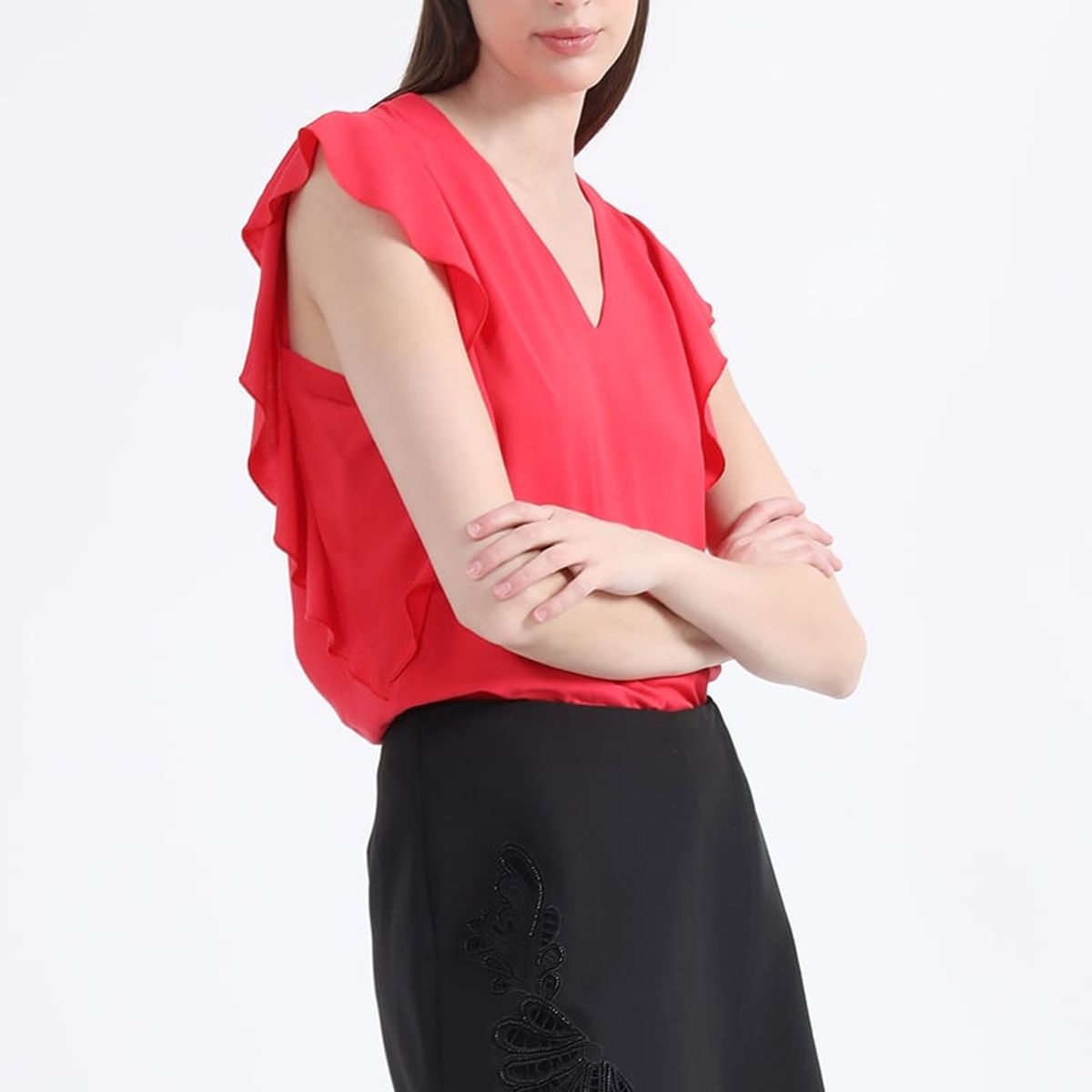 LIOLA - Falda Pantalón Tiro Alto, Con Bordado Richelieu, Negro Liola