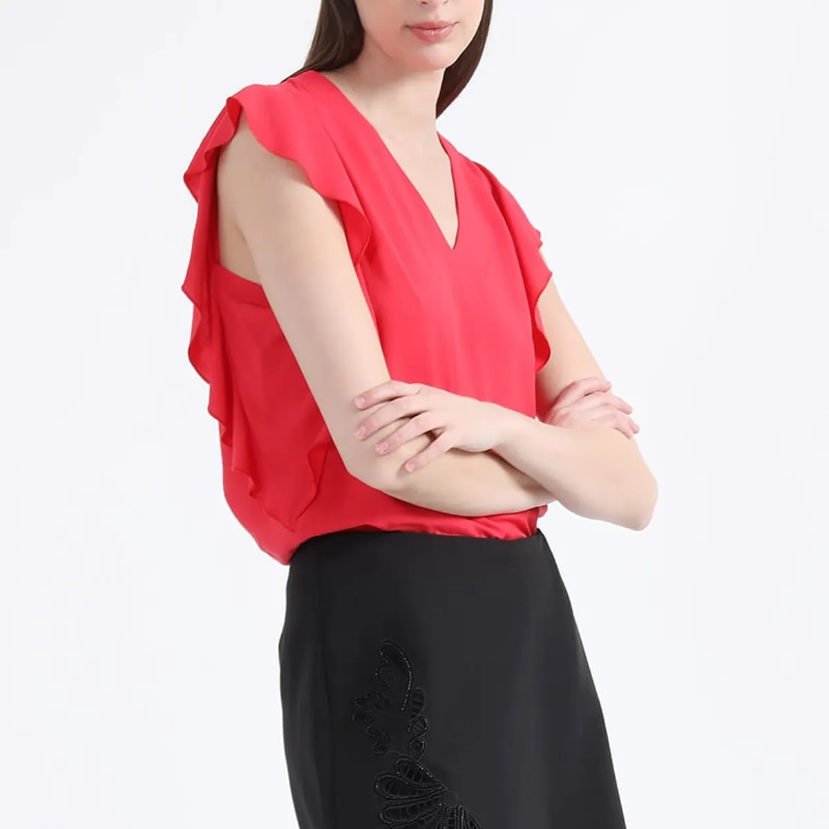 LIOLA - Falda Pantalón Tiro Alto, Con Bordado Richelieu, Negro Liola