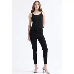 LIOLA - Jeans Color Skinny Push Up, Tiro Medio, Negro