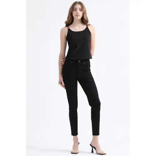 LIOLA - Jeans Color Skinny Push Up, Tiro Medio, Negro