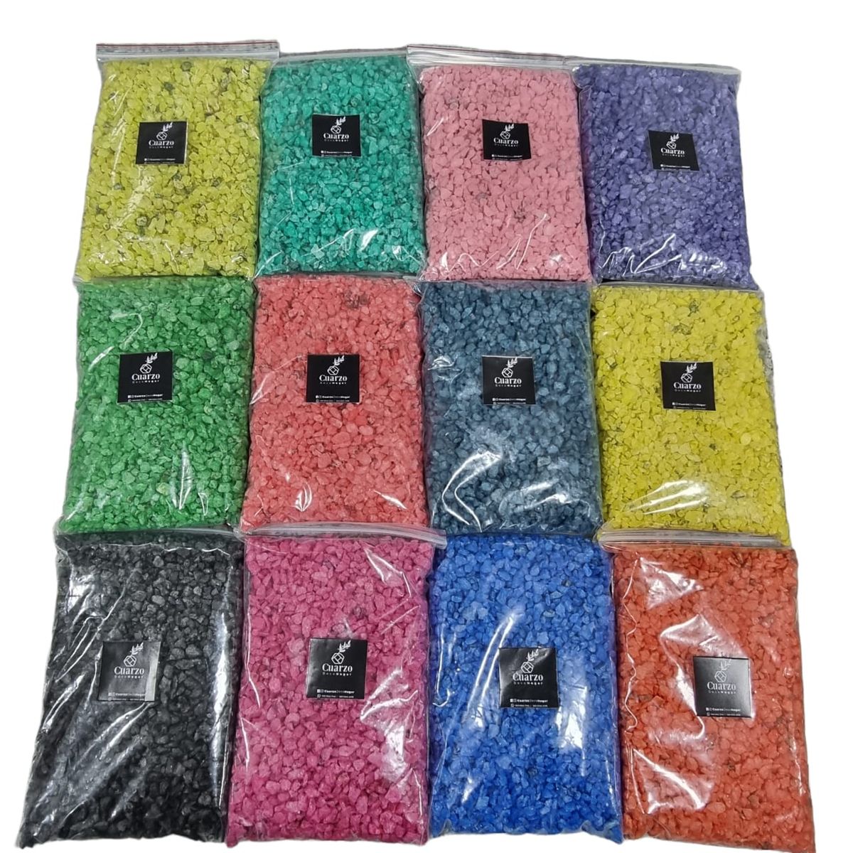 GENERICO - Pack Cuarzo Tamaño Arroz. 12 Colores. 500 GR c/u