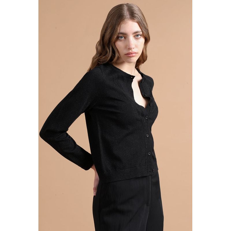 LIOLA - Cardigan Tejido Punto Con Hilo Metalizado, Negro Liola
