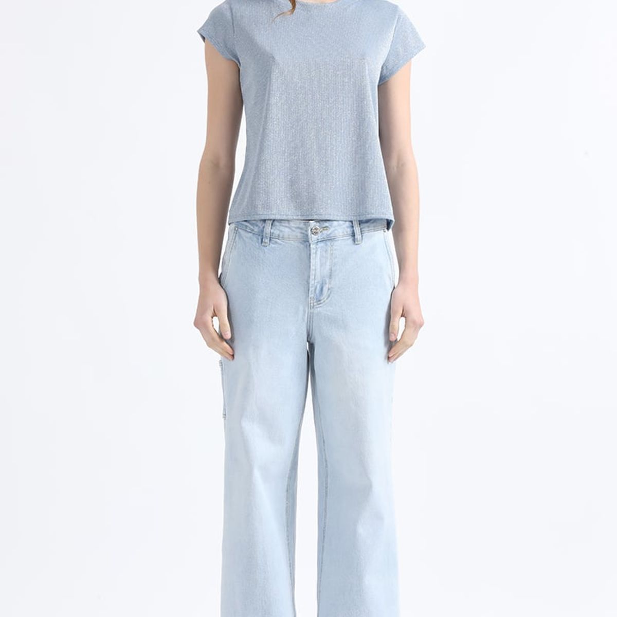 LIOLA - Jeans Palazzo Fit, Cargo, Con Texto Folia, Celeste Liola