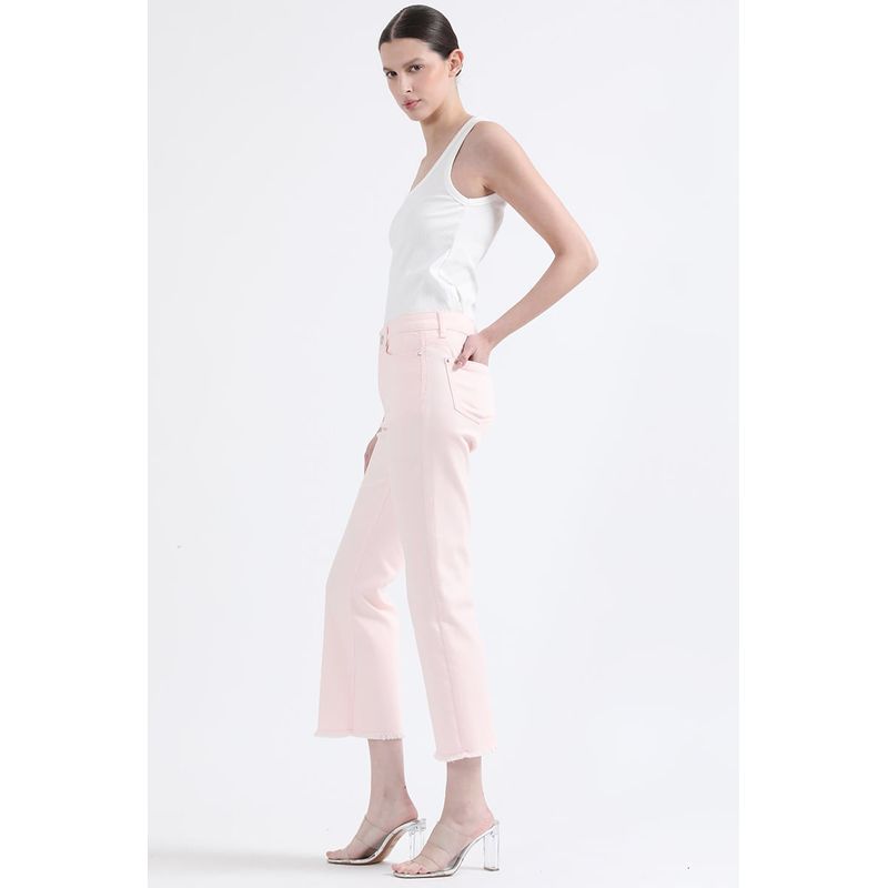 LIOLA - Jeans Color Flare Cropped Fit, Tiro Medio, Rosa Liola