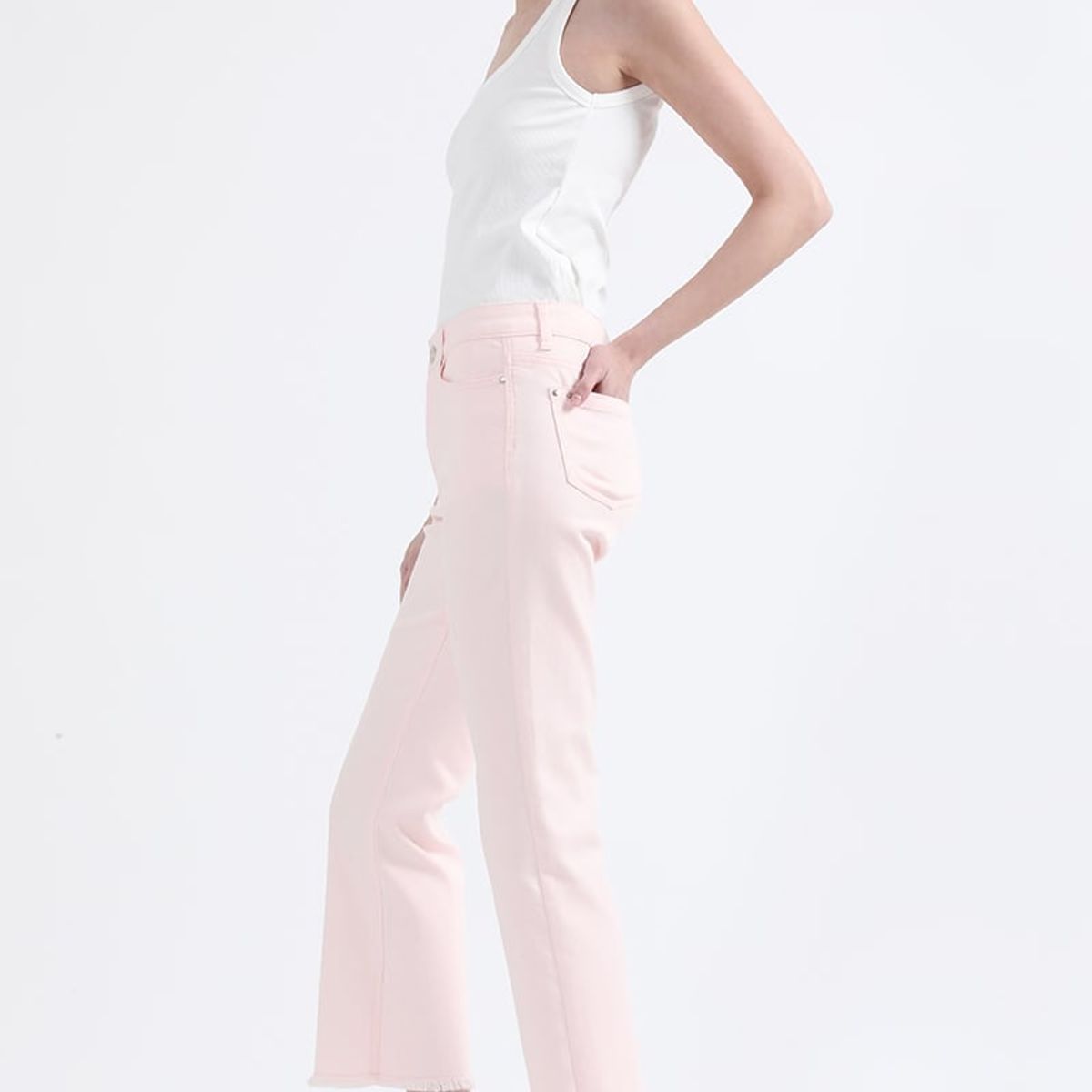 LIOLA - Jeans Color Flare Cropped Fit, Tiro Medio, Rosa Liola