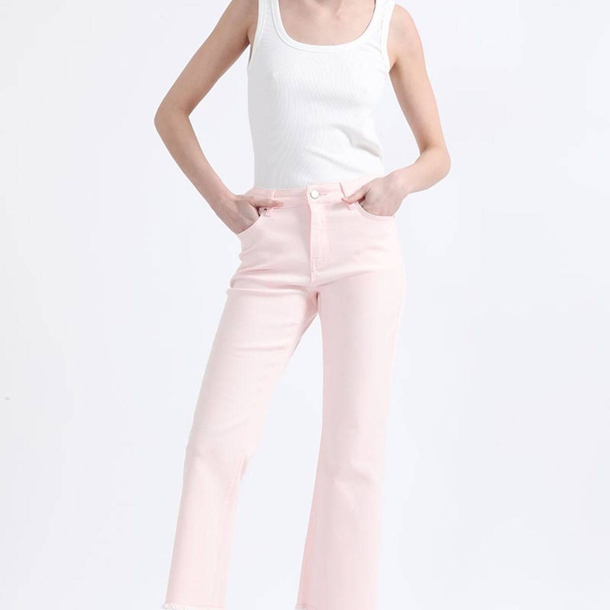 LIOLA - Jeans Color Flare Cropped Fit, Tiro Medio, Rosa Liola