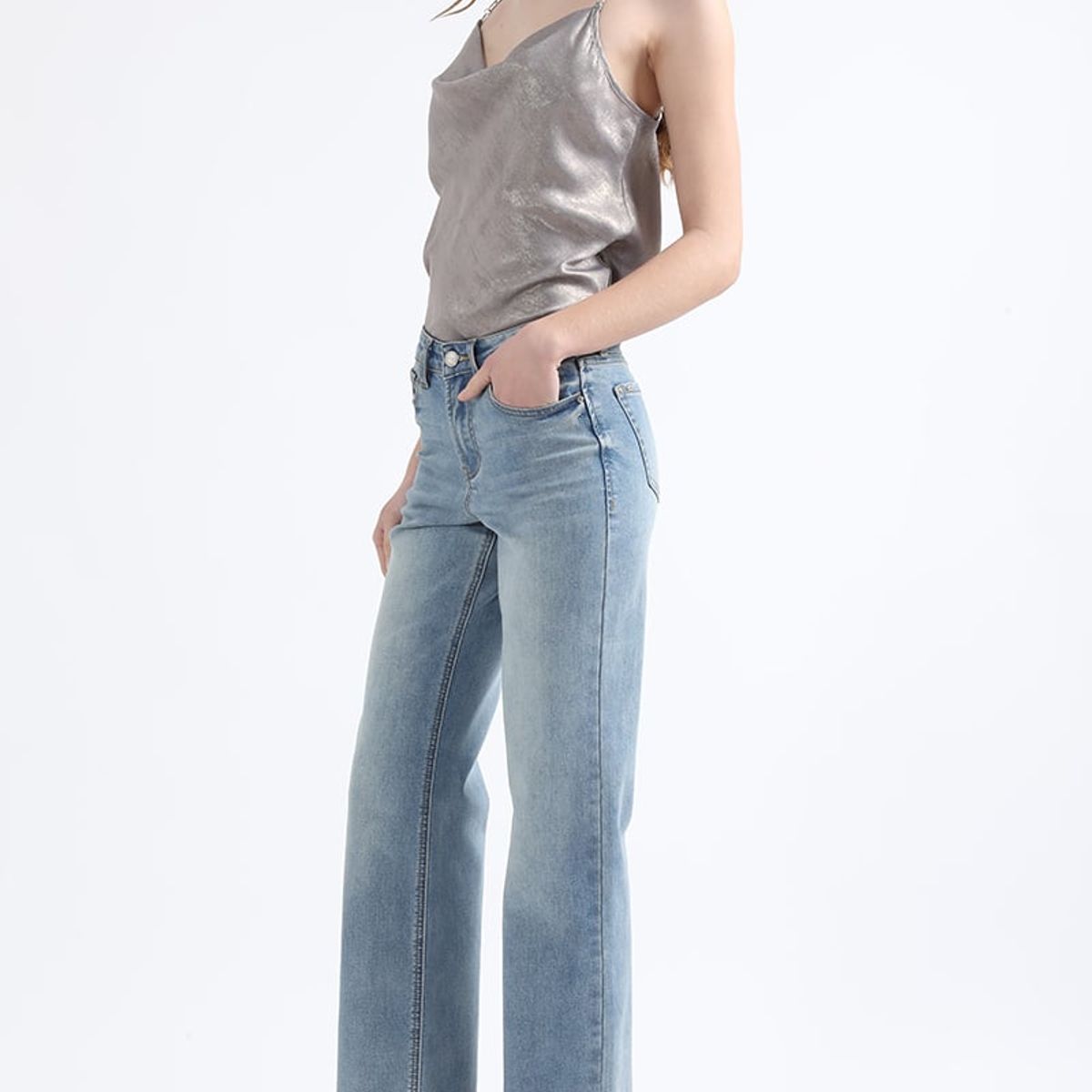 LIOLA - Jeans Straight Fit, Tiro Medio, Azul Liola