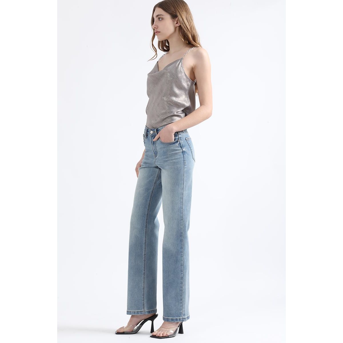 LIOLA - Jeans Straight Fit, Tiro Medio, Azul Liola