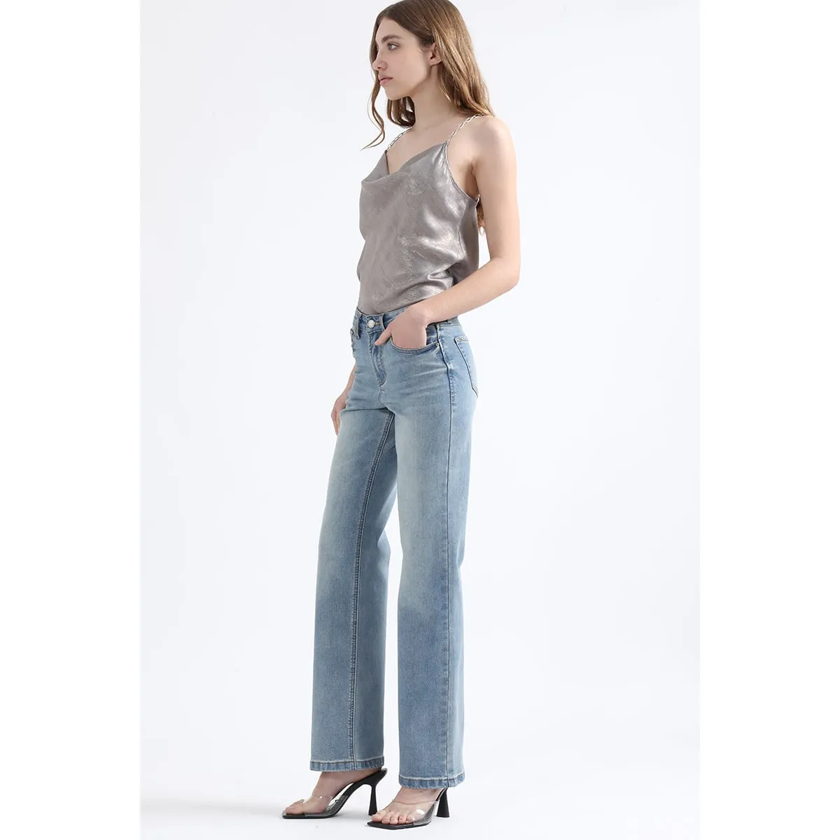 LIOLA - Jeans Straight Fit, Tiro Medio, Azul Liola