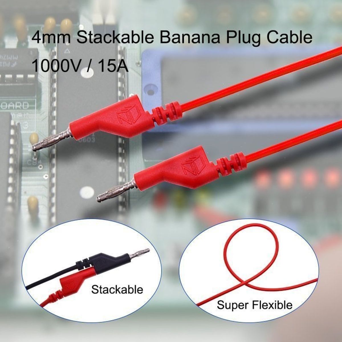 GENERICO - Cable Banana A Banana, 0.5m Cable 24awg, Pack 2 Und para múltimetros
