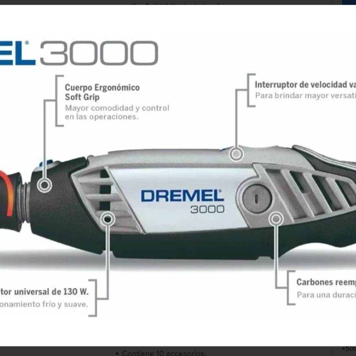 DREMEL - Herramienta Multipropósito Dremel 3000  10 Accesorios
