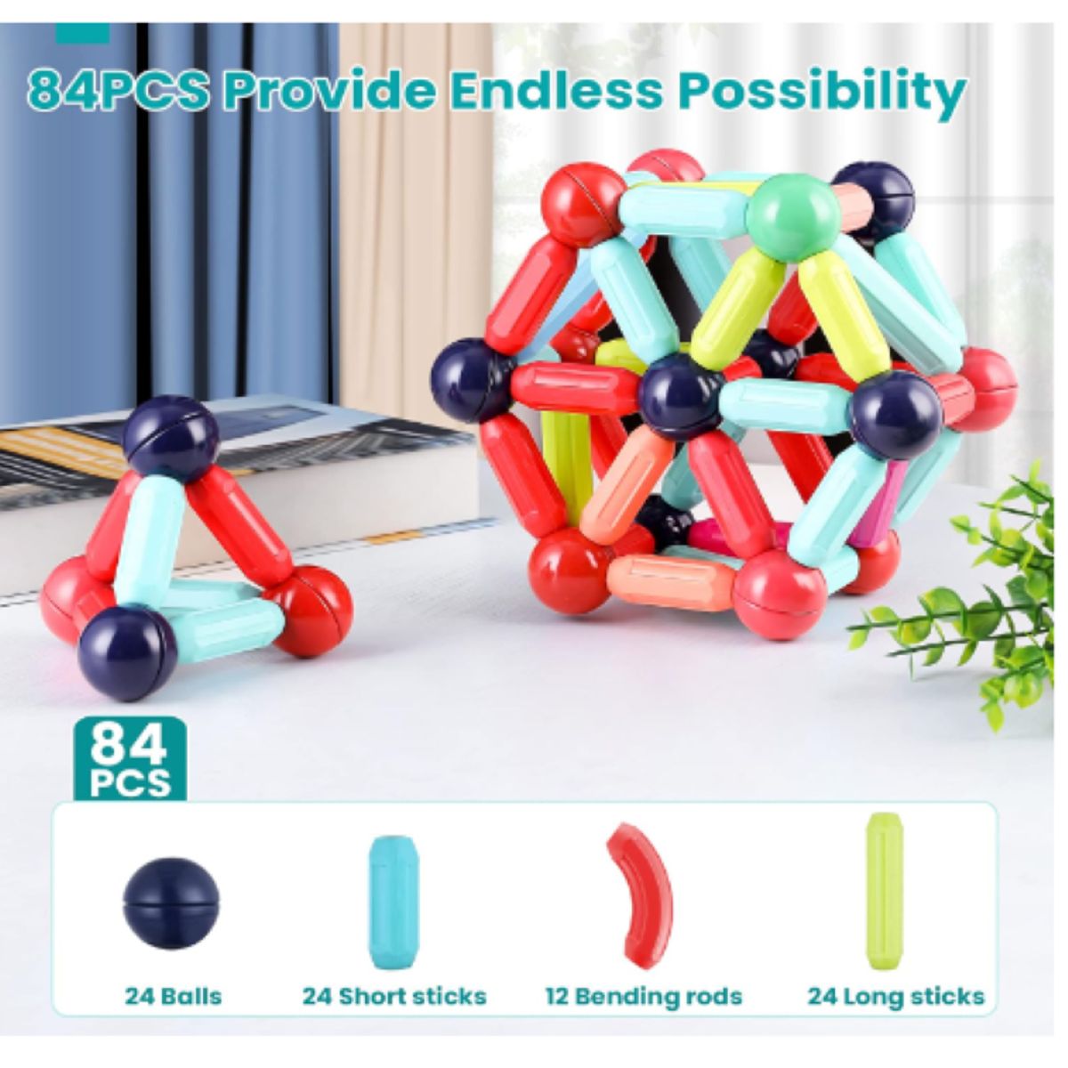 GENERICO - Magnetic Sticks Maleta Bloques Para Armar 84 Piezas