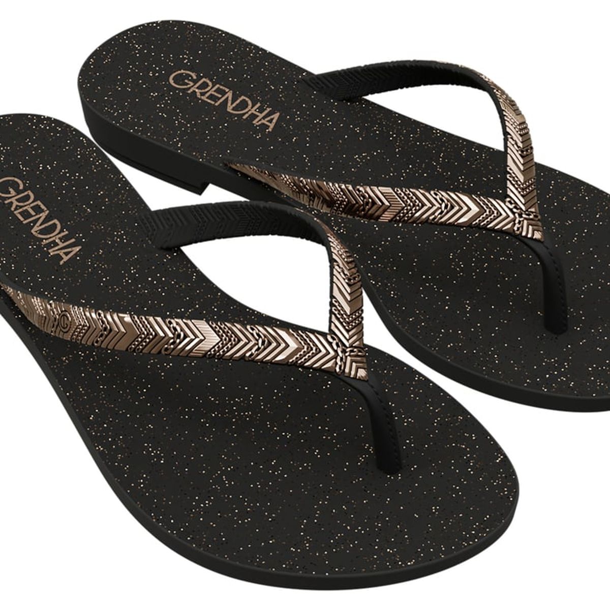 GRENDHA - Sandalia Mujer Negro/Dorado  Amor Flor Grendha