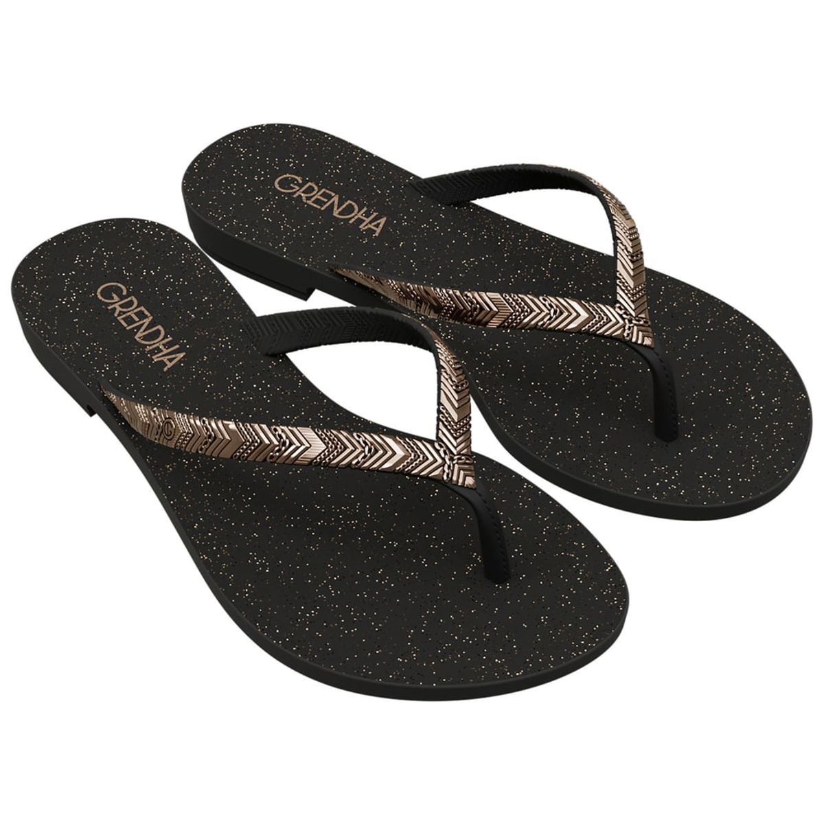 GRENDHA - Sandalia Mujer Negro/Dorado  Amor Flor Grendha