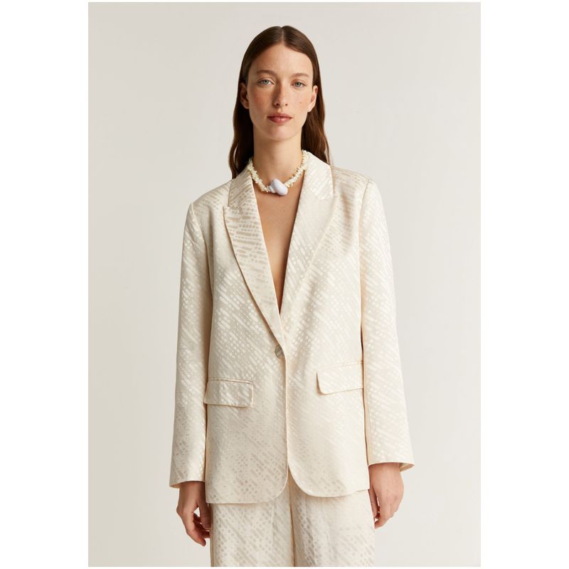 SCALPERS - Blazer Jacquard Detalle Tira Trenzada Ecru