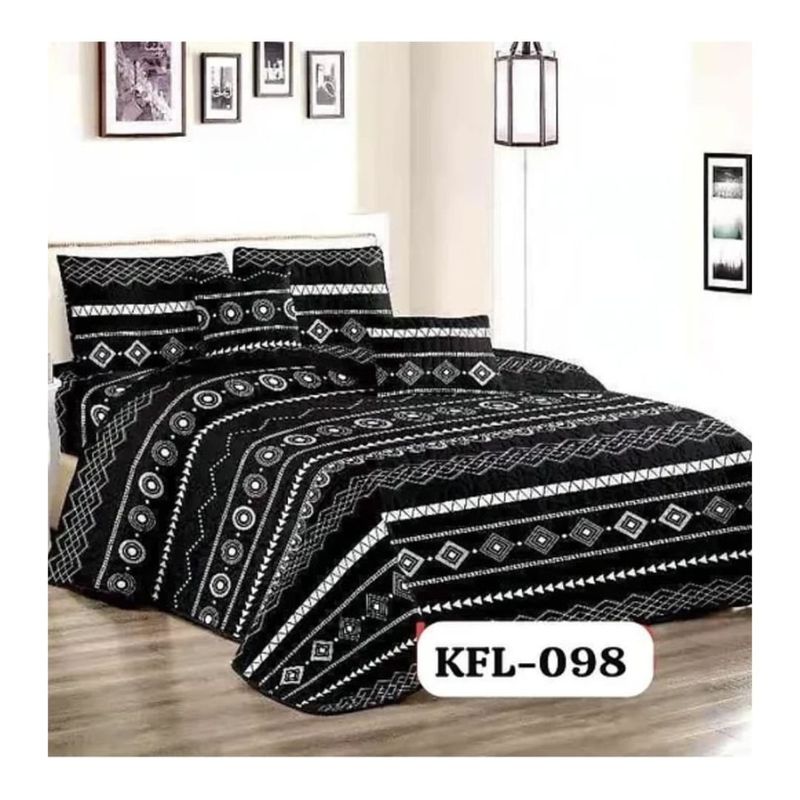 GENERICO - Cubrecama Quilt Verano 1.5 Plazas - Negro Blanco Lineas KFL098