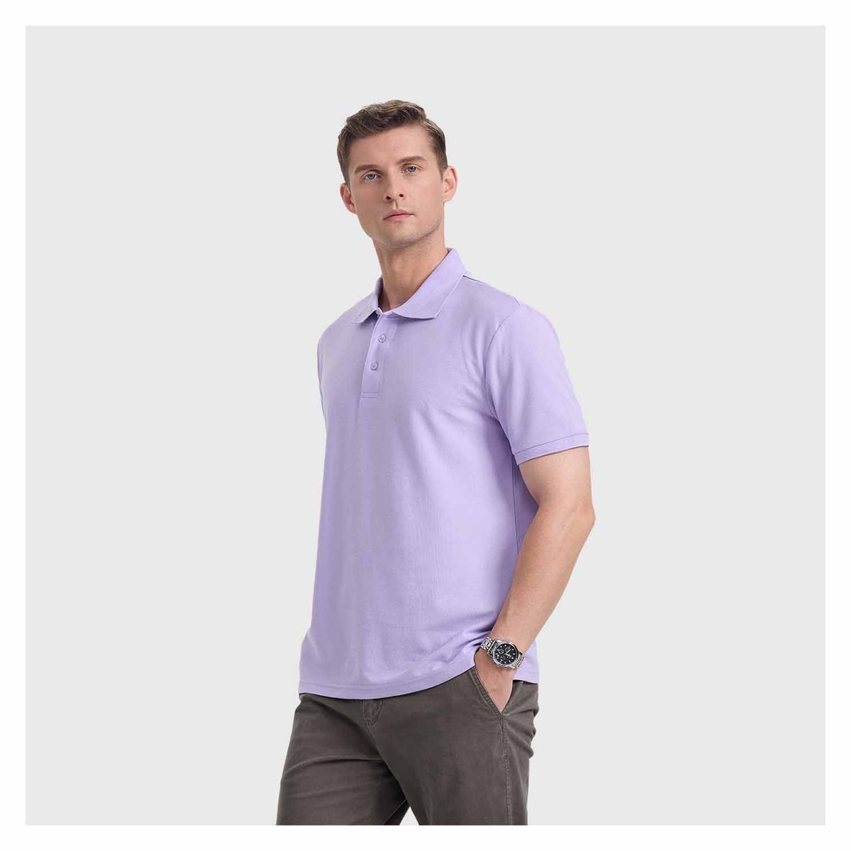 FASHION'S PARK - Polera Hombre Pique Básica Lisa Lila Fashion's Park