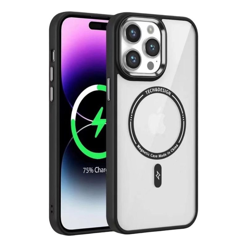 GENERICO - Carcasa Magnetic Tpu Para iPhone 15 + Lamina Vidrio - Negro - Negro