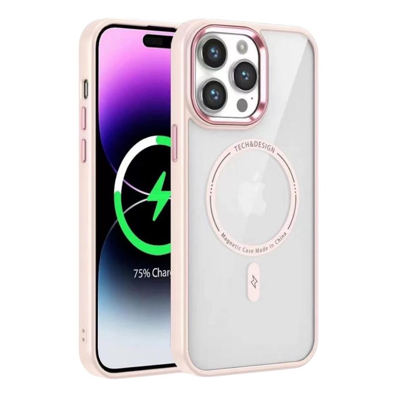GENERICO - Carcasa Magnetic Tpu Para iPhone 15 + Lamina Vidrio - Negro - Rosa