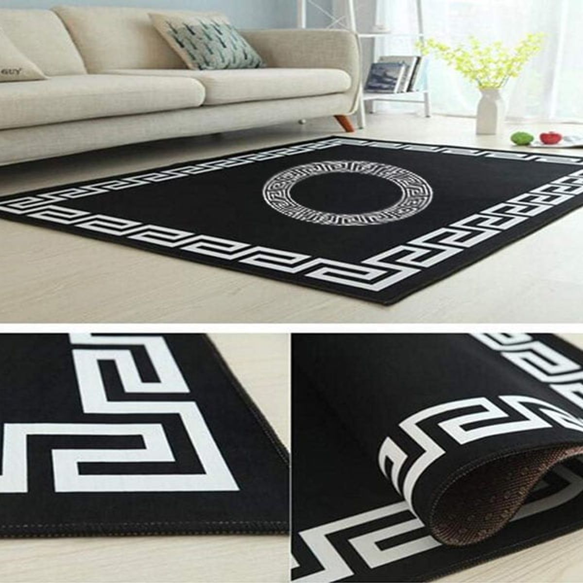 GENERICO - ALFOMBRA ANTIDESLIZANTE CON DISEÑO NEGRO CUADRO BLANCO 200X240CM