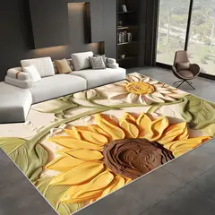 GENERICO - ALFOMBRA ANTIDESLIZANTE CON DISEÑO GIRASOLES BEIGE 200X240CM