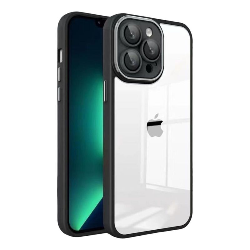 GENERICO - Carcasa Transparente Para iPhone 15 + Lamina Vidrio - Verde - Negro