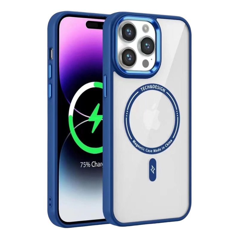 GENERICO - Carcasa Magnetic Tpu Para iPhone 15 + Lamina Vidrio - Negro - Azul oscuro