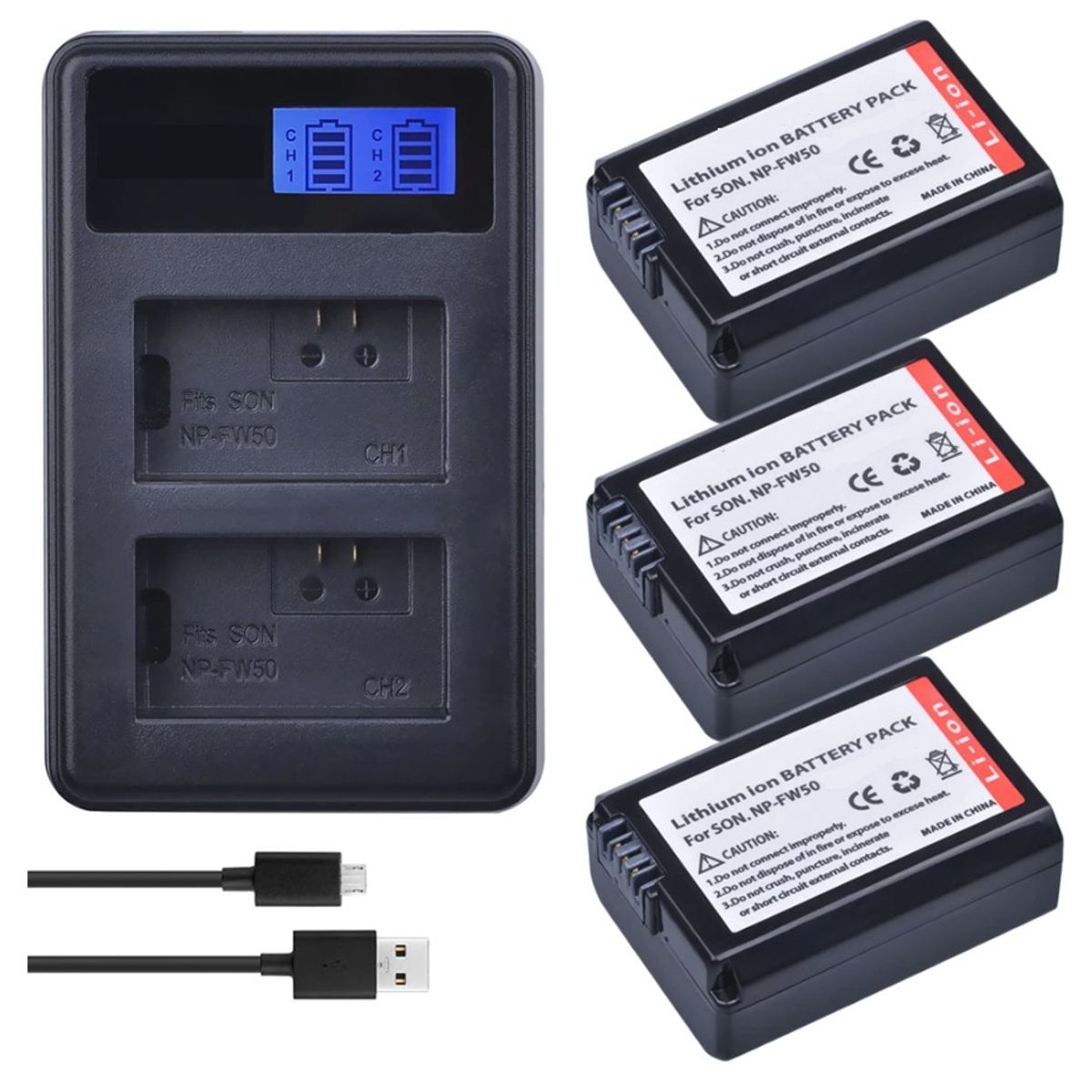 GENERICO - 3 BATERÍAS NP-FW50 + CARGADOR DOBLE BC-VW1 ALTERNATIVO SONY