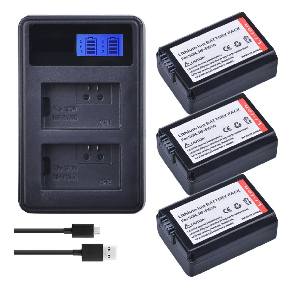 GENERICO - 3 BATERÍAS NP-FW50 + CARGADOR DOBLE BC-VW1 ALTERNATIVO SONY