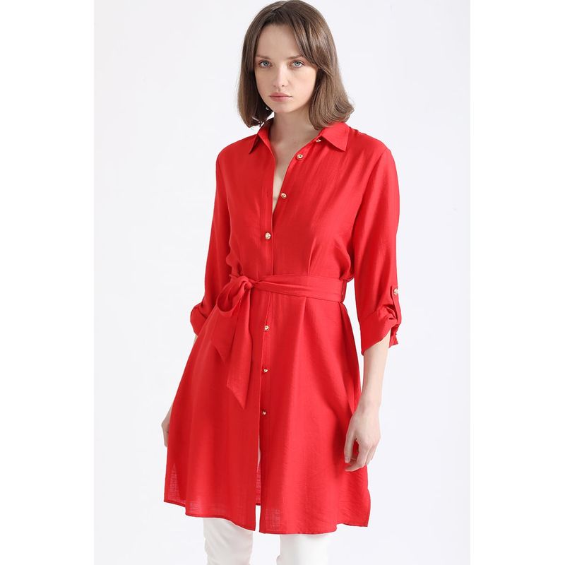 LIOLA - Camisa Larga Con Aplicación, Rojo Liola