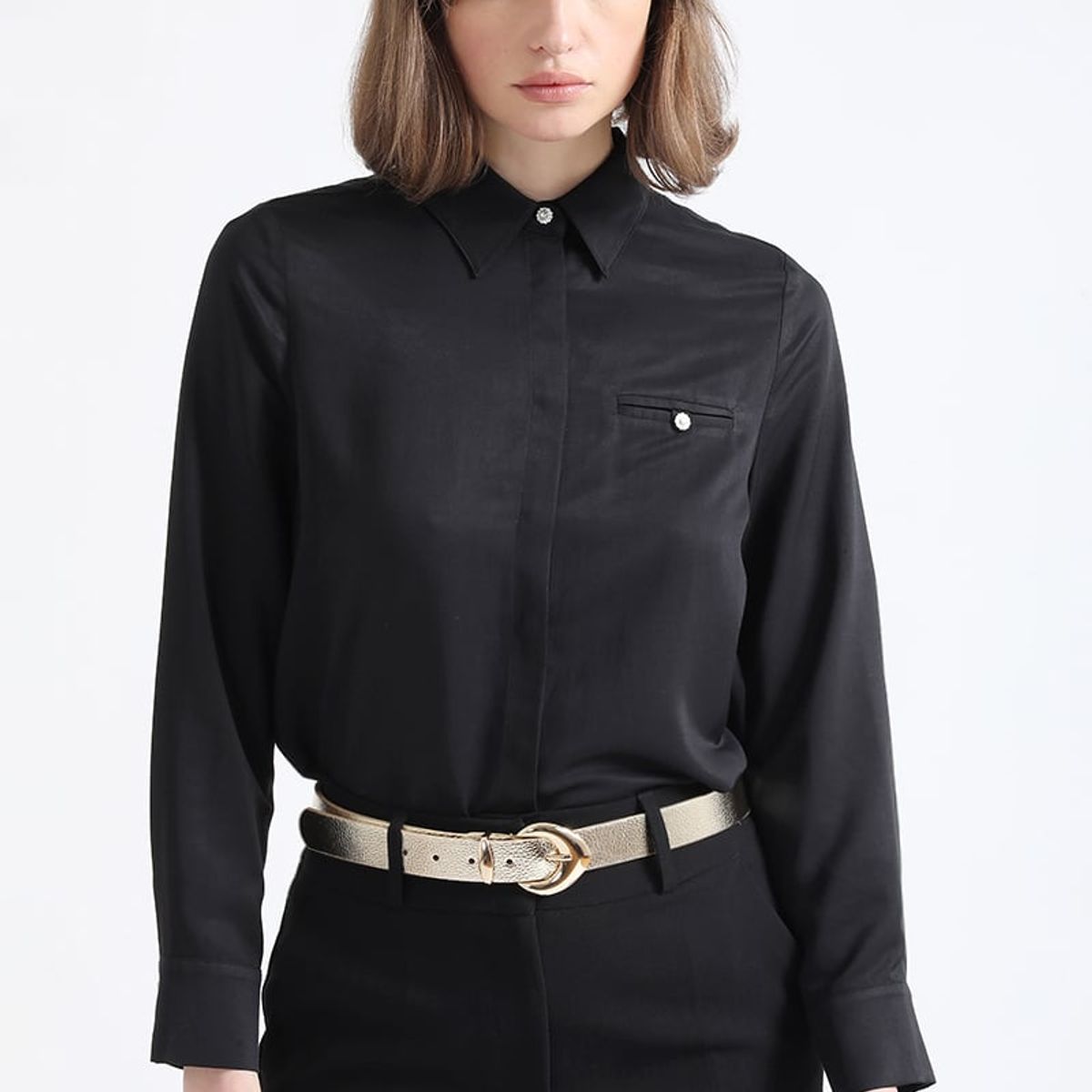 LIOLA - Camisa Boton Joya, Negro Liola