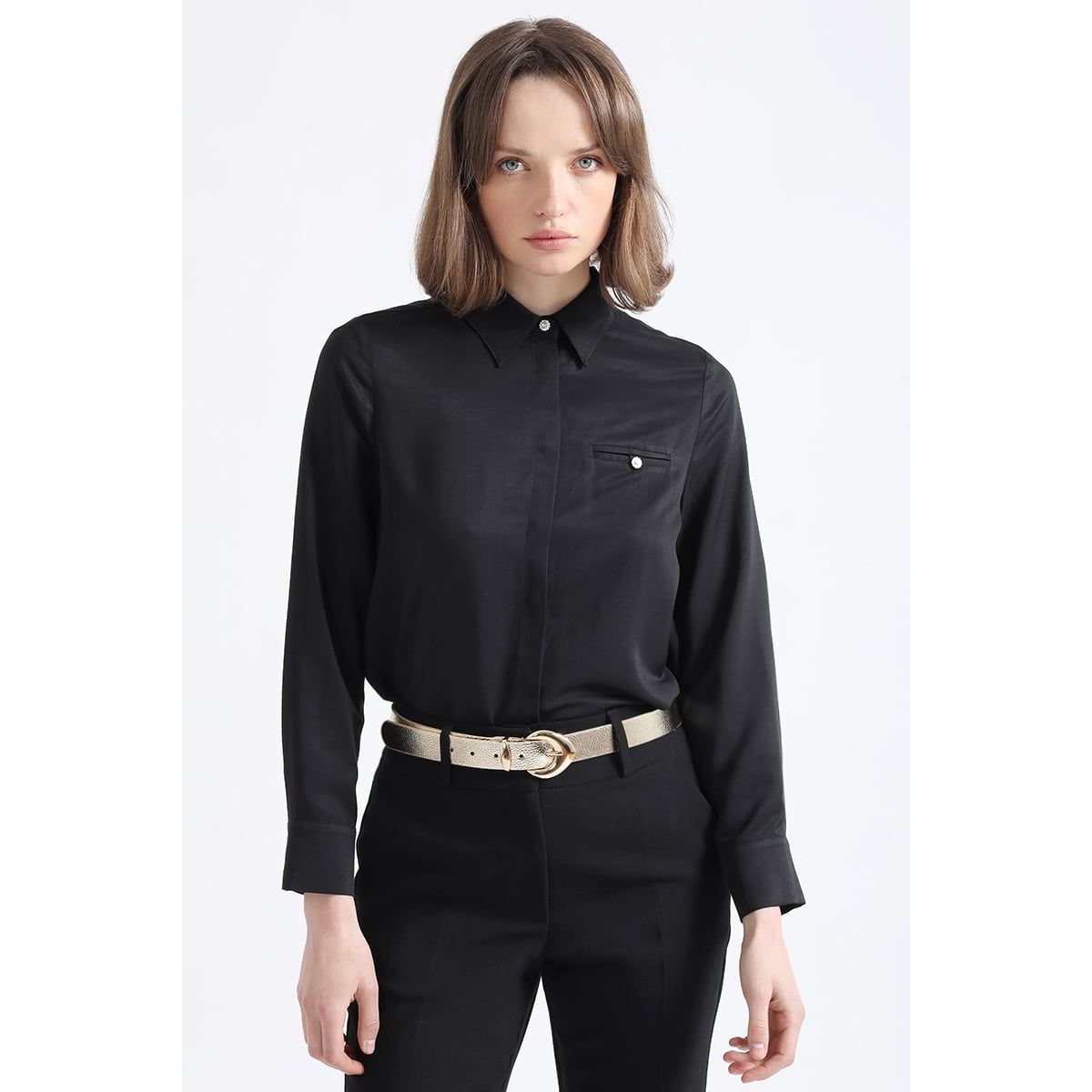 LIOLA - Camisa Boton Joya, Negro Liola
