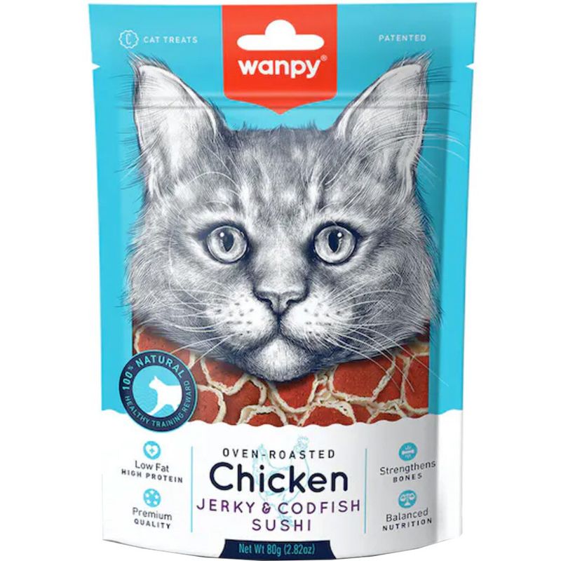WANT - Wanpy Cat Snack Sushi Rollitos De Pollo & Bacalao 80Gr