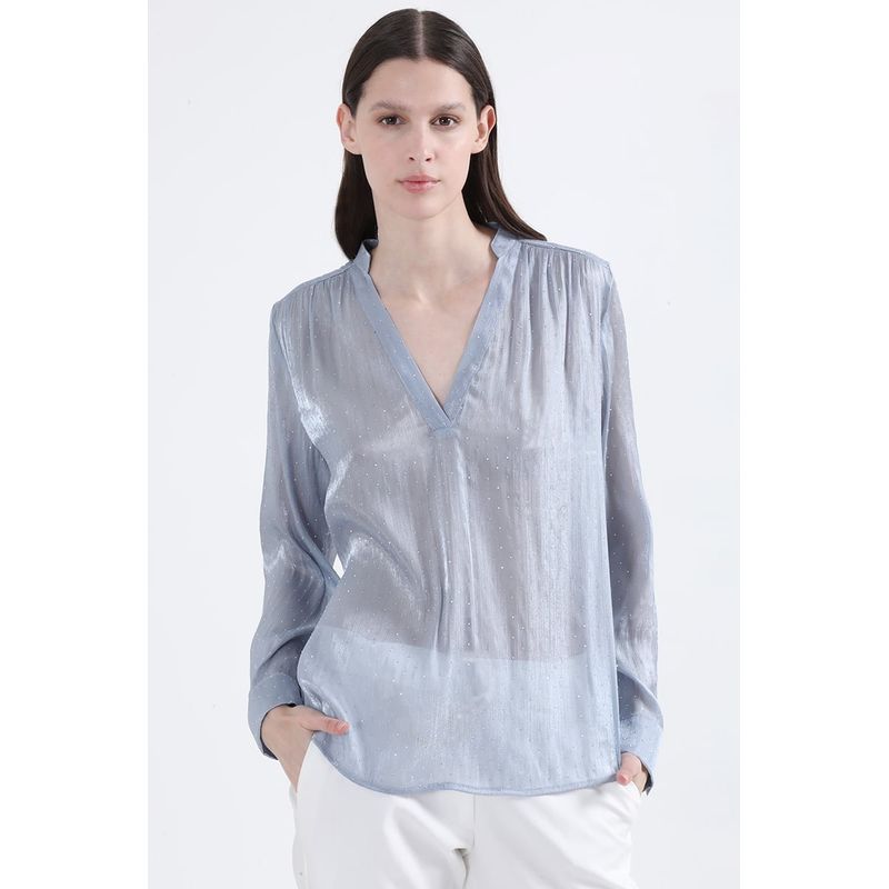 LIOLA - Blusa Fantasia Strass, Celeste Liola