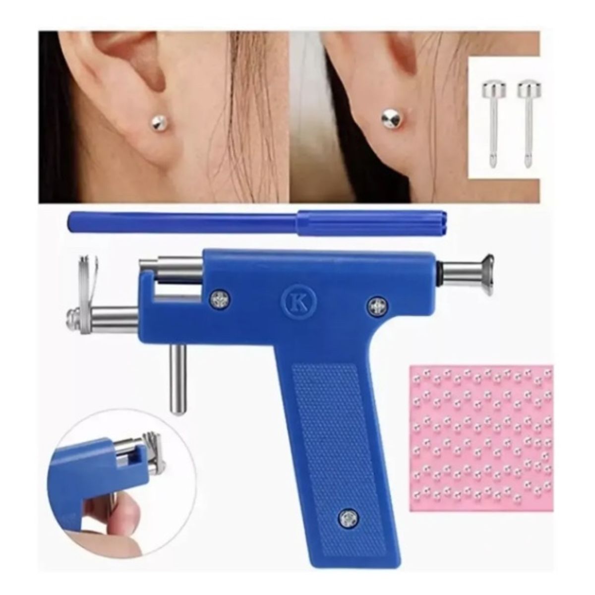 GENERICO - Kit Pistola Perforadora Aros Acero Inoxidable